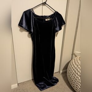 Eliza J Midnight Navy Velvet Maxi with Flutter Sleeves